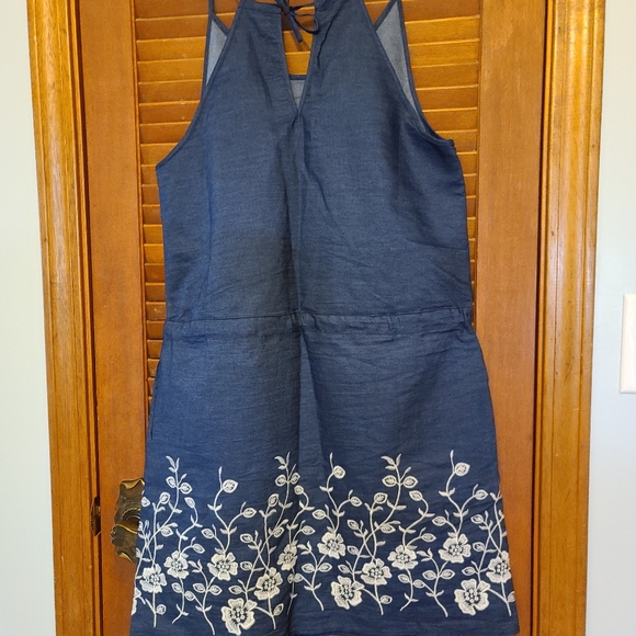 Tieback sundress, denim with white embroidery. - Picture 2 of 8